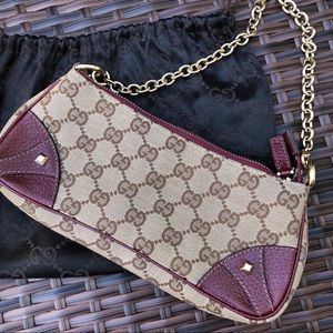 GUCCI Monogram Small Handbag-Maroon **AUTHENTIC**
